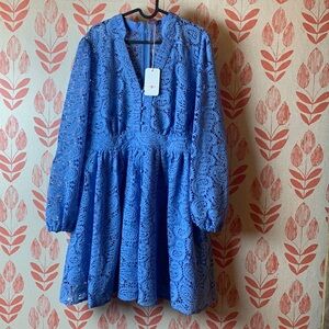 L'ATISTE Royal Blue Lace Long-Sleeve Mini Dress